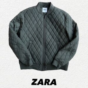 🎁Like New Zara Man Gray Diamond Quilted Bomber Jacket- XL